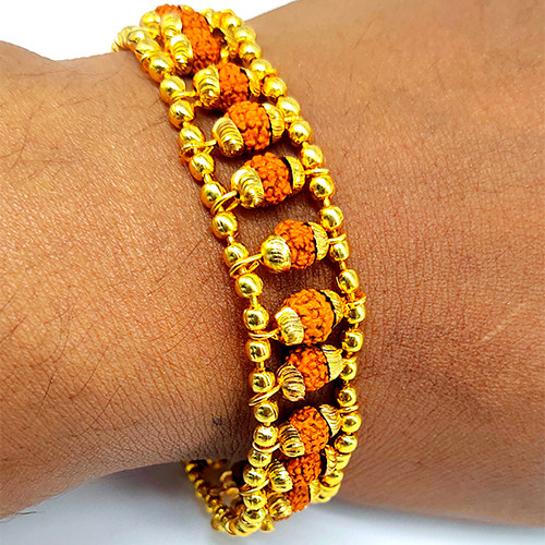 4 Line With Diamond Hand-crafted Gold Plated Rudraksha Bracelet For Men -  Style C632 at Rs 1600.00 | Rudraksha Bracelet | ID: 2852527272548